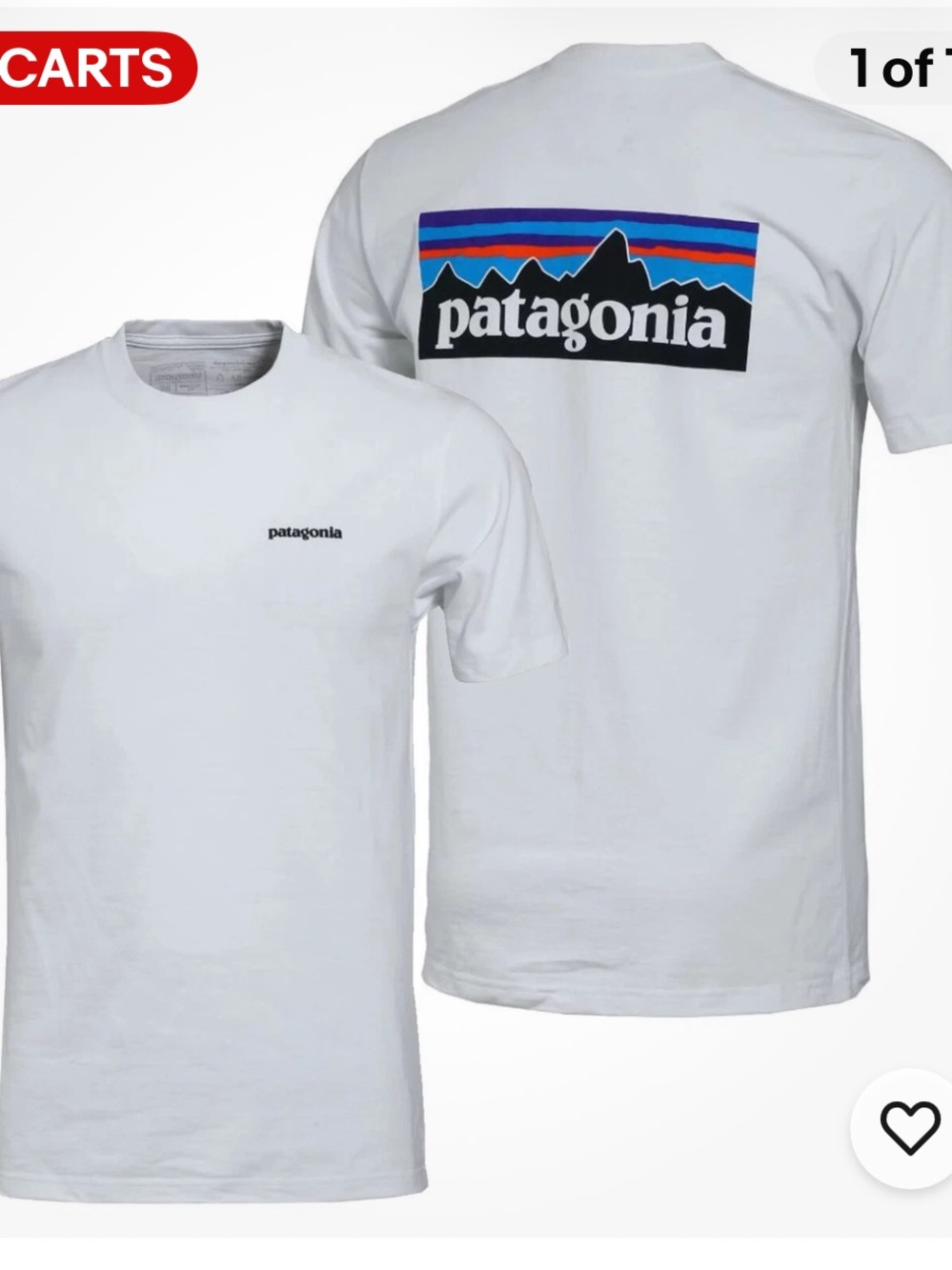Patagonia White Short Sleeve Tee with Multicolor Fitz Roy Logo